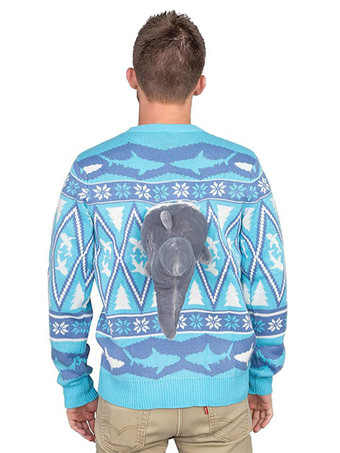 女性の赤いクリスマス パターン ジュエル ネック長袖コットン セーターのプルオーバー