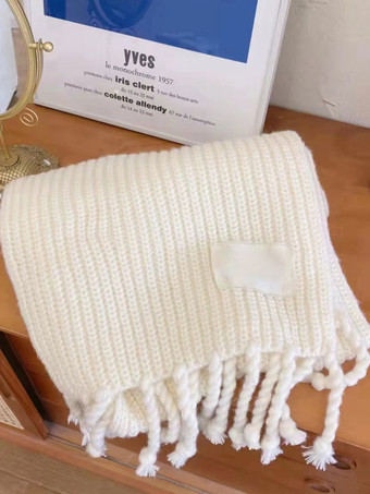 ホワイト 女性のスカーフ美しいフリンジ冬暖かい Acc