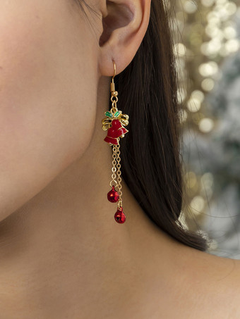 ダークレッドイヤリング ホワイト ポンポン メタル ピアス レディース ジュエリー