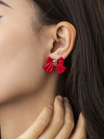 レッド イヤリング ホワイト ポンポン メタル ピアス レディース ジュエリー