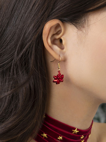 ワインレッド イヤリング ホワイト ポンポン メタル ピアス レディース ジュエリー