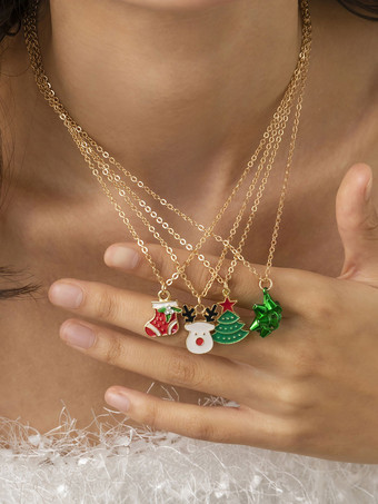 ホワイト ネックレス 赤 クリスマス パターン メタル チェーン レディース ジュエリー