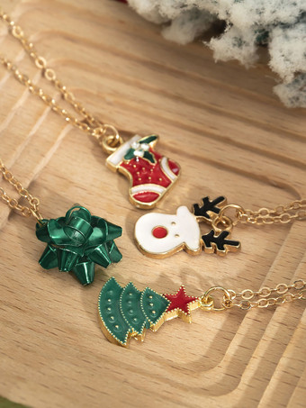 ネックレス 赤 クリスマス パターン メタル チェーン レディース ジュエリー