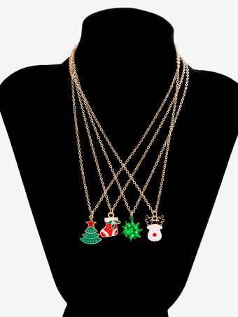 ネックレス 赤 クリスマス パターン メタル チェーン レディース ジュエリー