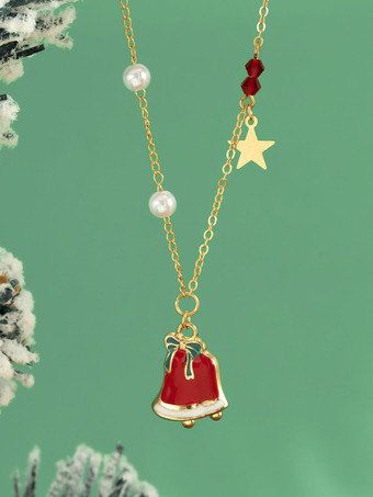 ネックレス 赤 クリスマス パターン メタル チェーン レディース ジュエリー