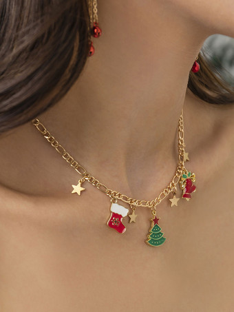 グリーン ネックレス 赤 クリスマス パターン メタル チェーン レディース ジュエリー