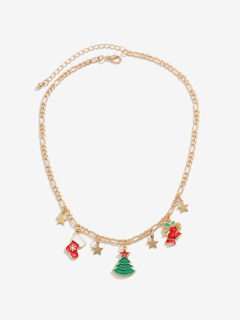 ネックレス 赤 クリスマス パターン メタル チェーン レディース ジュエリー