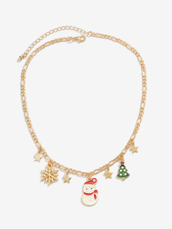 ネックレス 赤 クリスマス パターン メタル チェーン レディース ジュエリー