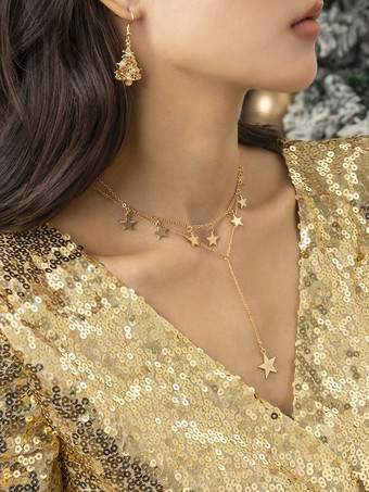 イエローネックレス ゴールド メタリック メタル チェーン レディース ジュエリー