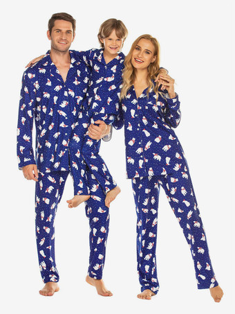 ブルー ファミリー クリスマス パジャマ キッズ 幼児 クリスマス柄 パンツ トップス セット