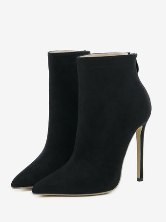 女性用ブラック ブーツ ポインテッドトゥ スティレット ヒール アンクル ブーティー