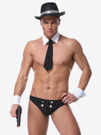 男性用セクシーコスチューム ハロウィン 大人用 クラバットハット アームウェア Tバック ポリエステル ナイトクラブウェア ランジェリー