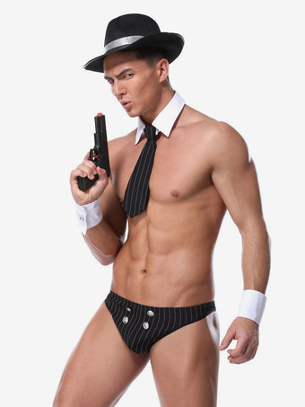 男性用セクシーコスチューム ハロウィン 大人用 クラバットハット アームウェア Tバック ポリエステル ナイトクラブウェア ランジェリー