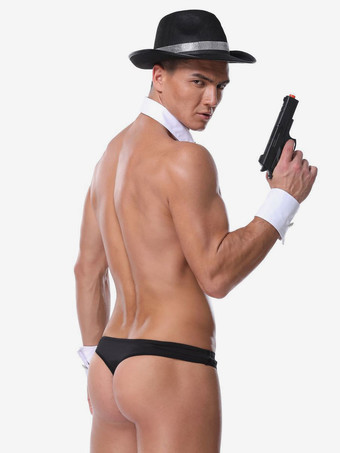 男性用セクシーコスチューム ハロウィン 大人用 クラバットハット アームウェア Tバック ポリエステル ナイトクラブウェア ランジェリー