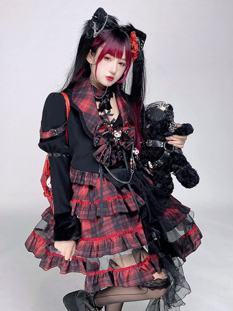 ゴスロリ ドレス リボン フリル チェック柄 パンク ロリータ ドレス