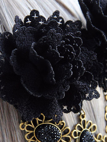 スチームパンク ロリータ アクセサリー ブラック チェーン 花 レース 帽子 その他