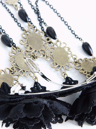 スチームパンク ロリータ アクセサリー ブラック チェーン 花 レース 帽子 その他