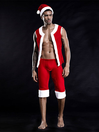 男性セクシーコスチュームハロウィン大人のパンツトップサッシ帽子クリスマスランジェリーポリエステルナイトクラブウェア