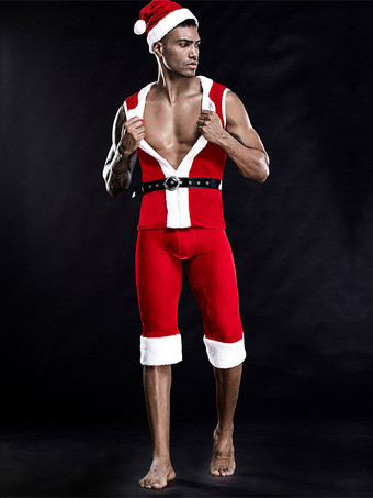 男性セクシーコスチュームハロウィン大人のパンツトップサッシ帽子クリスマスランジェリーポリエステルナイトクラブウェア