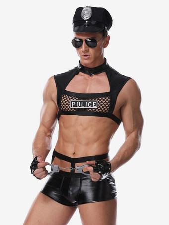 男性セクシーコスチュームハロウィン大人のパンツトップ手袋帽子ランジェリー PU レザーナイトクラブウェア