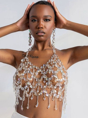 クラブウェア トップス 魅力的な Vネック ノースリーブ バックレス ポールダンス セクシー トップス