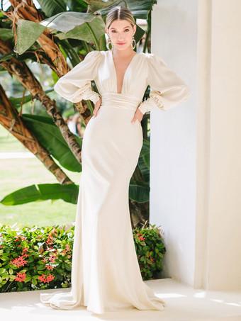 Ivory Bridal Jumpsuit Floor-Length A-Line Square Neck Long Sleeves Wedding  Outfits Free Customization