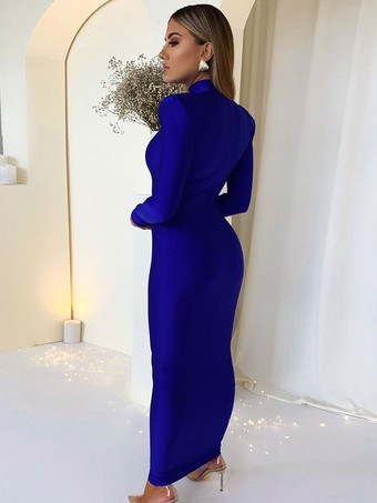 誕生日ボディコンドレスグリーン長袖セクシーなハイカラースリムフィットシースドレス