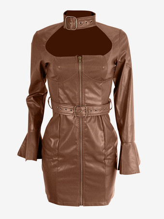 ボディコンドレス スクエアネック セクシー ロングスリーブ ペンシルドレス 誕生日 カーキ