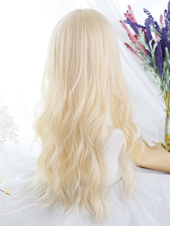 原宿ファッション ロリータ ウィッグ ロング 耐熱ファイバー ライトゴールド ロリータ アクセサリー