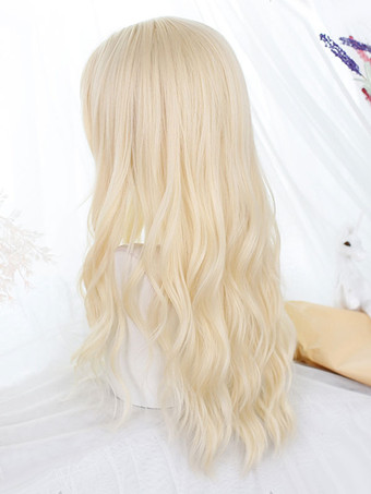 原宿ファッション ロリータ ウィッグ ロング 耐熱ファイバー ライトゴールド ロリータ アクセサリー