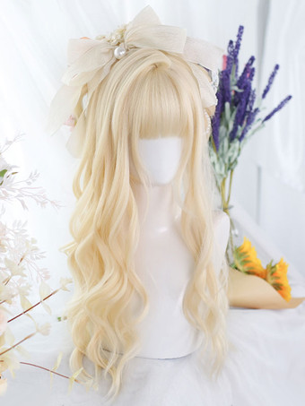 ライトゴール原宿ファッション ロリータ ウィッグ ロング 耐熱ファイバー ライトゴールド ロリータ アクセサリー