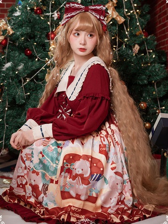 甘ロリータドレス ポリエステル 長袖 フリル 甘いロリータドレス ロリータドレス