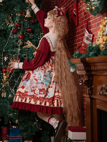 甘ロリータドレス ポリエステル 長袖 フリル 甘いロリータドレス ロリータドレス