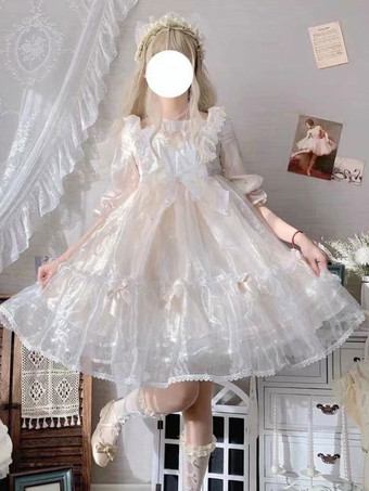 アイボリー スイートロリータドレス ポリエステル 半袖 パールプリンセス OP 夏 甘い かわいい 逃亡者 プリンセス ドレス