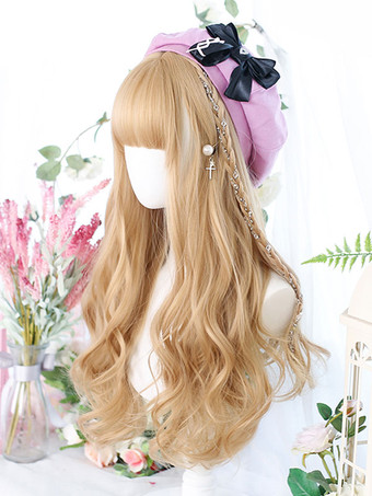 甘ロリータウィッグ ロング 耐熱ファイバー ライトブラウン ロリータ小物