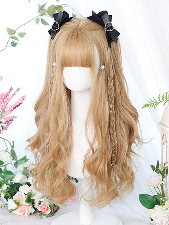 甘ロリータウィッグ ロング 耐熱ファイバー ライトブラウン ロリータ小物