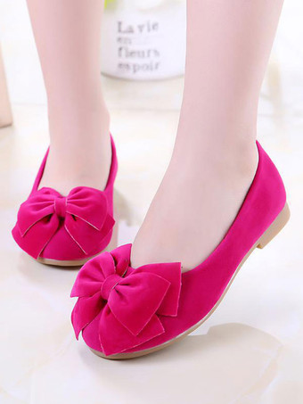 Zapatos de niña de las flores Zapatos de fiesta con lazos de cuero de gamuza rosa para niños