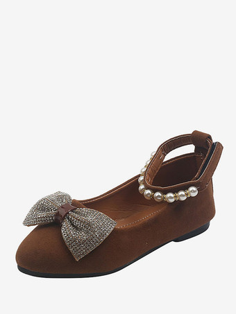 Zapatos de niña de las flores Zapatos de fiesta de diamantes de imitación de cuero de ante marrón café para niños