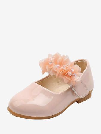 Zapatos de niña de las flores Zapatos de fiesta de cuero de PU rosa para niños