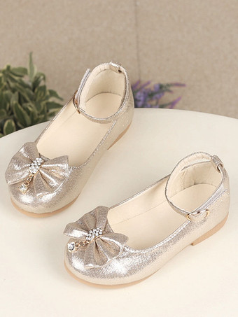 Zapatos de niña de las flores Zapatos de fiesta de diamantes de imitación de tela con lentejuelas doradas para niños