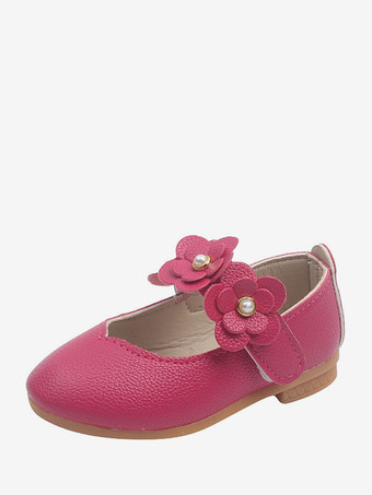 Zapatos de niña de las flores Zapatos de fiesta de flores de cuero de PU rosa para niños