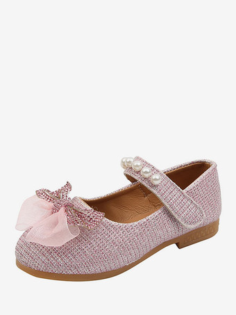 Flower Girl Shoes Pink Polyester Bows Party Shoes For Kids