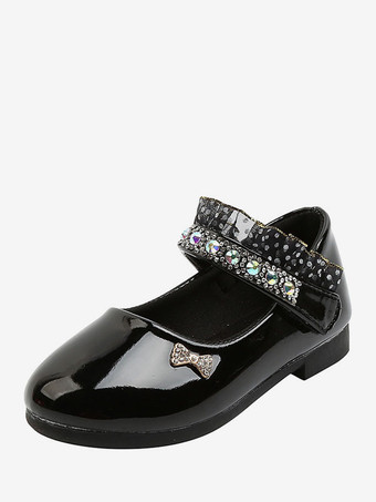 Zapatos de niña de flores Zapatos de fiesta de diamantes de imitación de cuero PU blanco para niños