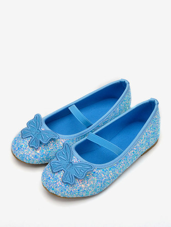 Zapatos de niña de las flores Zapatos de fiesta de lentejuelas de cuero de PU azul cielo claro para niños