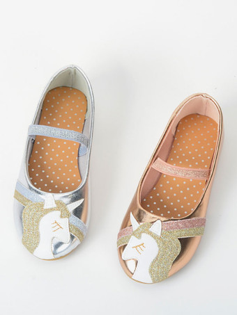Chaussures De Fille De Fleur Dorées Paillettes Licorne Chaussures De Fête Pour Enfants
