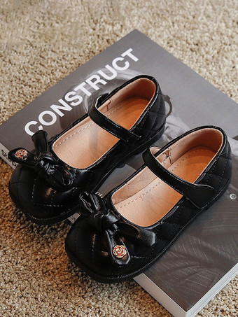 Chaussures De Fille De Fleur Noir Avec Nœuds Pour Enfants