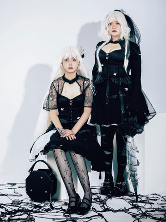 女性のためのロリータ コルセット ブラック フリル ポリエステル