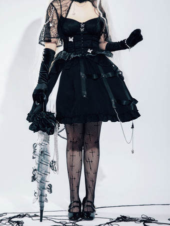 女性のためのロリータ コルセット ブラック フリル ポリエステル