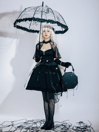 女性のためのロリータ コルセット ブラック フリル ポリエステル