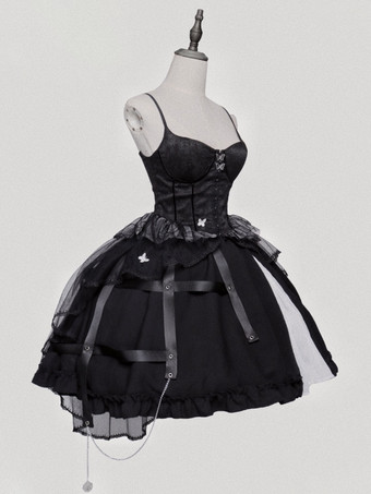 女性のためのロリータ コルセット ブラック フリル ポリエステル